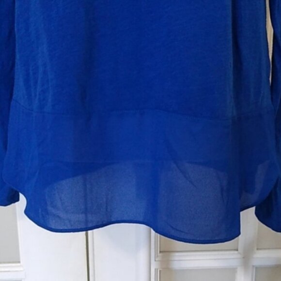 NWOT A.N.A High Low Blue Long Sleeve Sheer Back Top - Picture 8 of 10